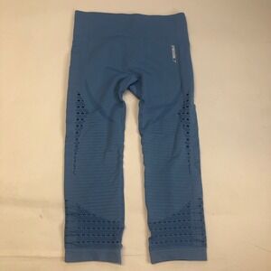 Gymshark Capri Athletic Blue‎ Knit High Rise Cropped Leggings Size Small